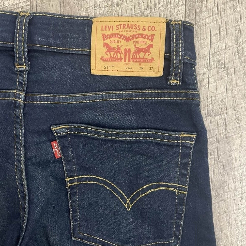 Levis 511 Slim Boys Jeans Dark Wash‎ Indigo Stretch Size 12 Reg 26x27 - Picture 5 of 8